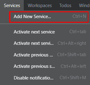 Add a new service via the context menu 